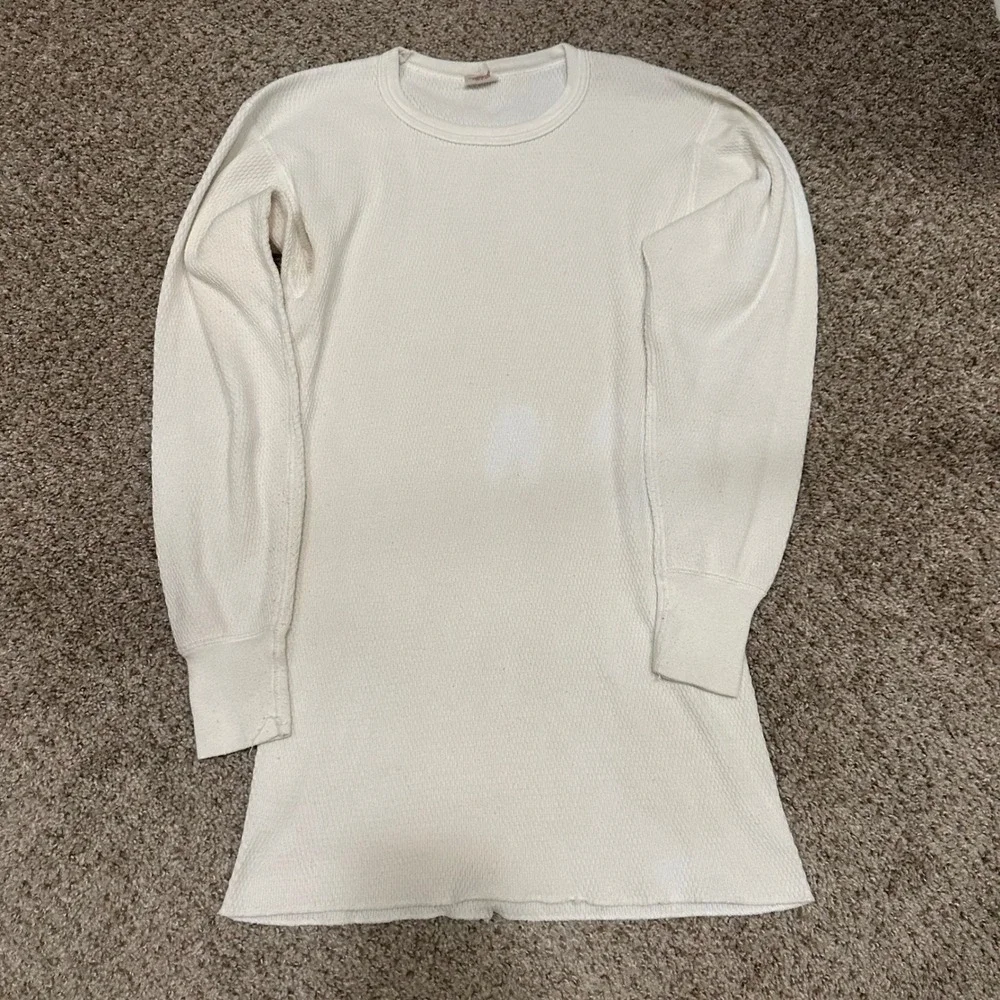 Vintage Morgan Mills Mens Super Long Johns Large Cream Preowned Thermal Stains